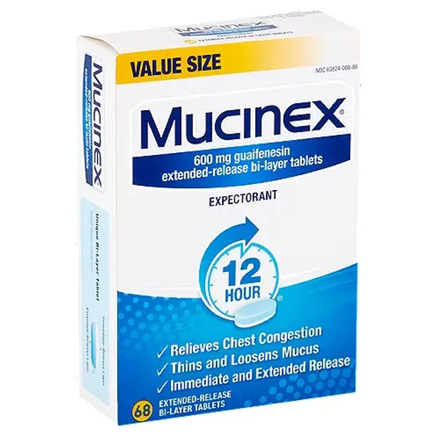 Муцинекс таблетки от кашля, Mucinex Expectorant 12 hours, 600мг 68шт - изображение 1