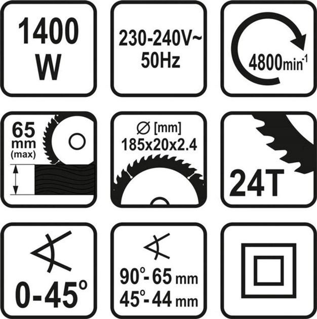 Piła tarczowa STHOR 1400 W średnica 185/20 mm głębokość cięcia 65 mm 4800 obr/min (5906083033575) - obraz 2