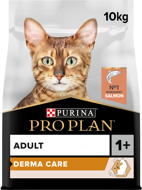 Сухий корм для дорослих котів Purina Pro Plan Adult 1+ Derma Care для підтримки здоров'я шкіри та краси шерсті з лососем 10 кг (DLKPUIKAS0021) - зображення 1