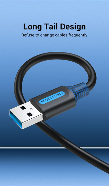 Кабель Vention USB Type A 3.0 to USB Type A 3.0 5 Гбіт/с 2A/5V 1.5 м Black (CONBG) - Фото 6 Кабель Vention USB Type A 3.0 to USB Type A 3.0 5 Гбіт/с 2A/5V 1.5 м Black (CONBG) - зображення 6