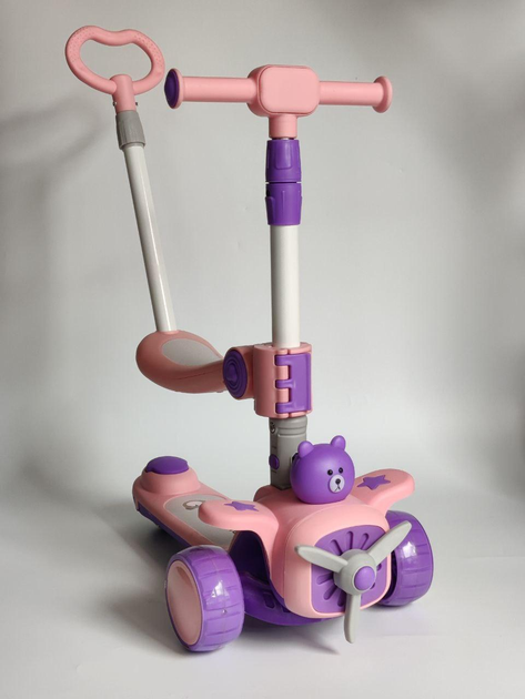 Самокат беговел детский трехколесный Budingsiong Bear 1239 с родительской ручкой Pink-Violet 