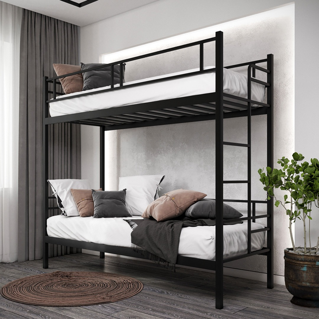 Кровать двухъярусная 900х190 с основанием Дабл Металл-Дизайн черный ...