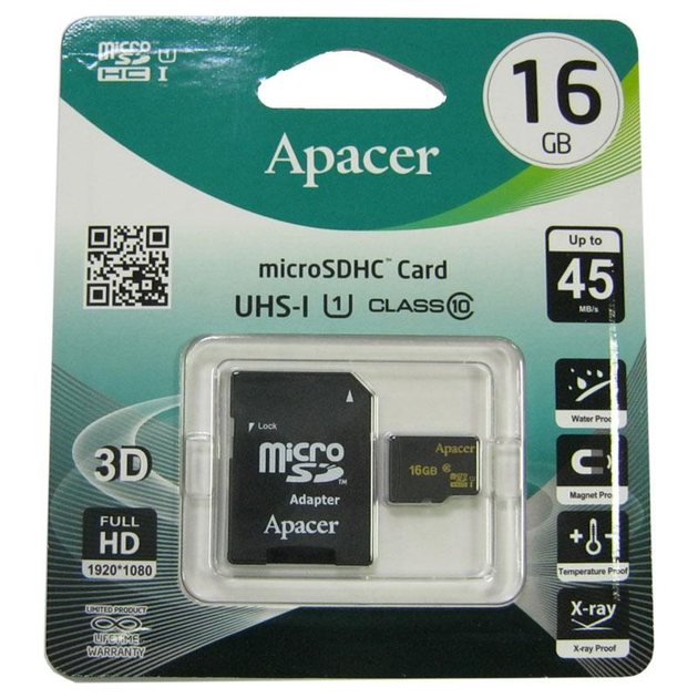 Карта памяти micro-SDHC 16Gb (UHS-1) Apacer Class10 + adapter SD up to ...