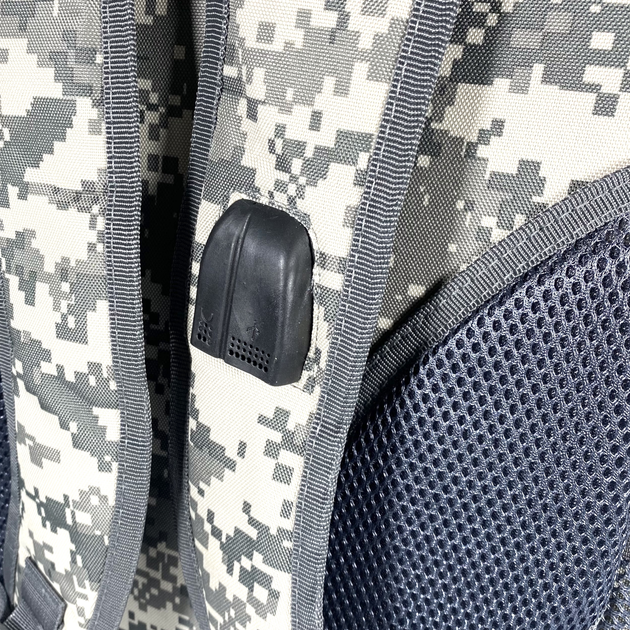 Тактичний рюкзак, 30 л, 3 відділи, USB розʼєм, гніздо для навушників, розмір: 50*30*20 см, сірий піксель - изображение 2