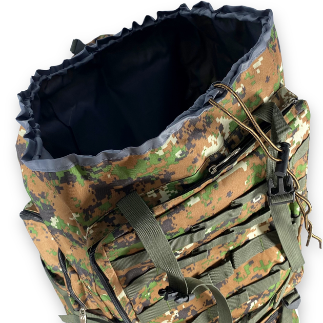 Тактично-туристичний рюкзак з розширенням, 90 л, розмір: 90(75)*40*25 см, коричнево-зелений піксель - изображение 2