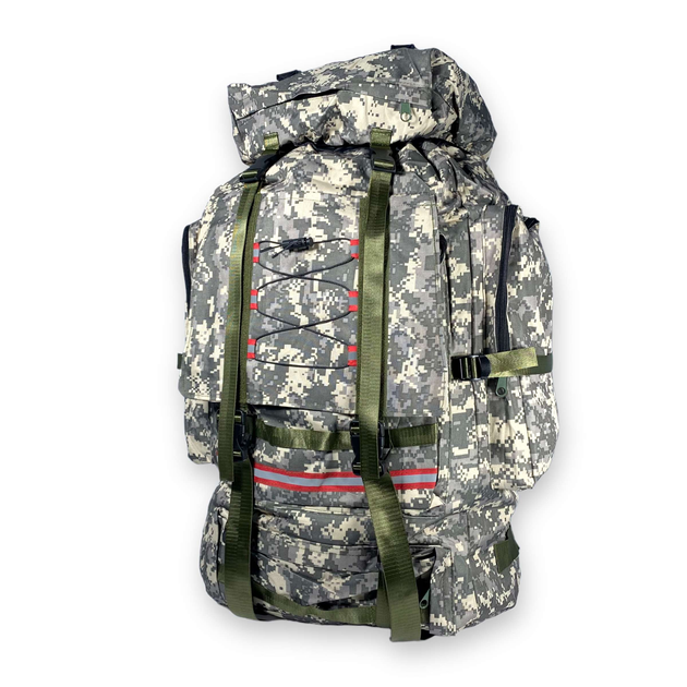 Туристичний, тактичний рюкзак, 90 л, 1 відділ, 2 фронтальні кишені, розмір: 85*40*25 см, сірий піксель - изображение 1