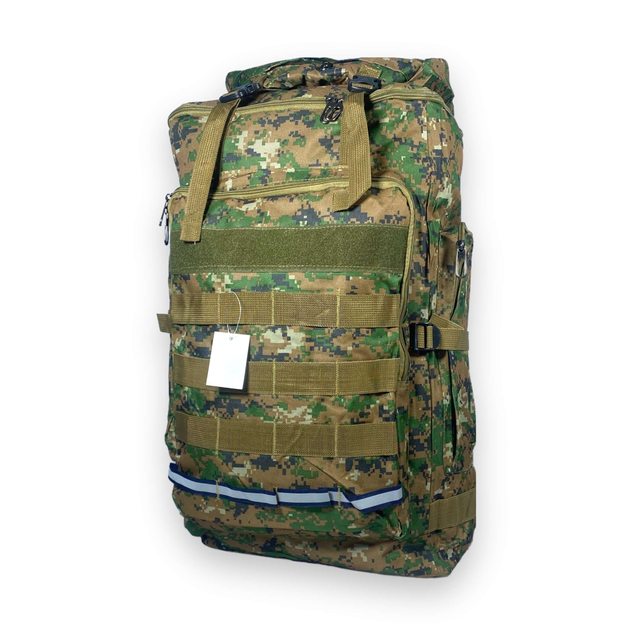 Тактичний рюкзак 50 л, одне відділення на блискавці, додаткові кишені, розмір: 70*35*20 см, піксель мультіколор - зображення 1