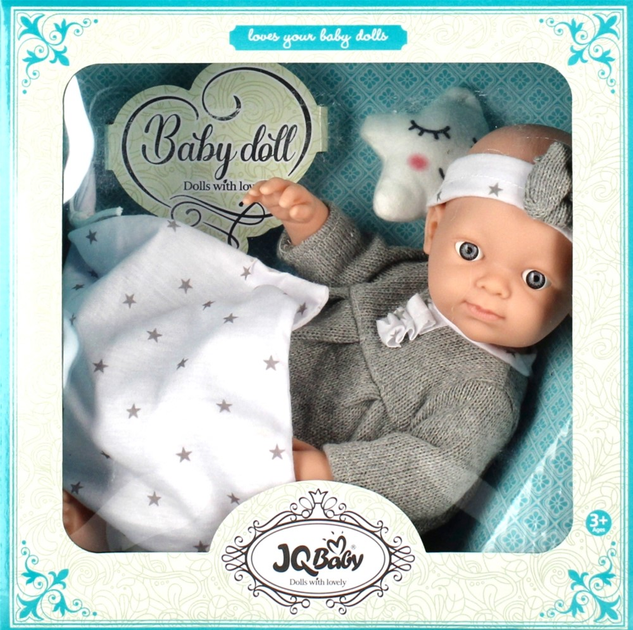 Lalka bobas JQ Baby z kocem i poduszką w kształcie gwiazdy 30 cm (5904335891928) - obraz 1