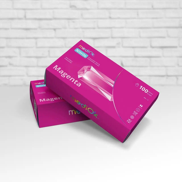 Рукавички MediОk Magenta нітрилові розмір XS 100 шт темно-рожеві - зображення 1