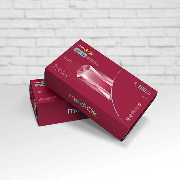 Рукавички MediОk Ruby нітрилові розмір M 100 шт бордовий - зображення 1