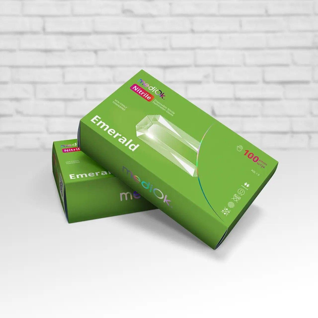 Рукавички MediОk Emerald нітрилові розмір S 100 шт зелені - изображение 1