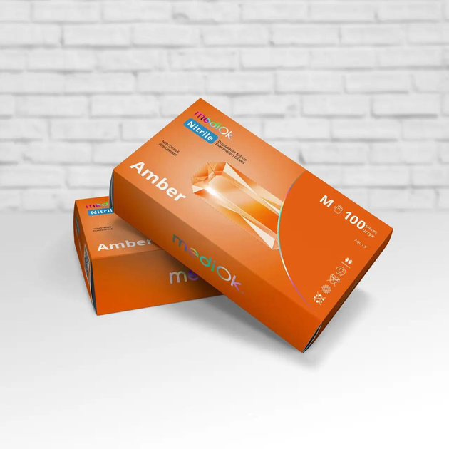 Рукавички MediОk Amber нітрилові розмір М 100 шт помаранчеві - изображение 1
