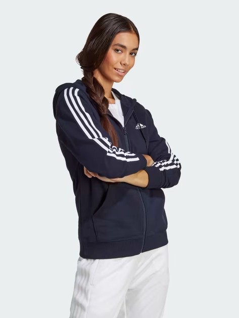 Bluza damska rozpinana z kapturem Adidas W 3S FT FZ R HD IC9918 XL Granatowa (4066752408989) - obraz 1