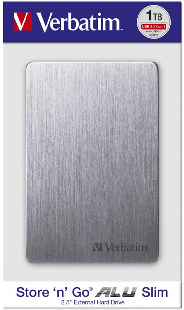Жорсткий диск Verbatim Store n Go Alu Slim 1ТБ 2.5" USB 3.2 Сірий (0023942536628) - зображення 4