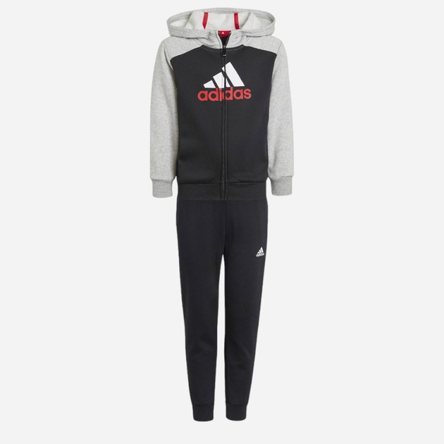 Дитячий теплий спортивний костюм (толстовка + штани) для хлопчика Adidas LK BL FL TS IJ6386 110 см Сірий/Чорний (4066762627707) - зображення 1