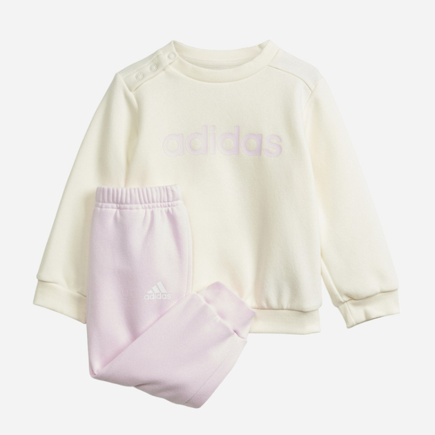 Dres sportowy ciepły (bluza + spodnie) dla dziewczynki Adidas I LIN FL JOG IS2500 98 cm Kremowy/Jasnoróżowy (4067891911491) - obraz 1