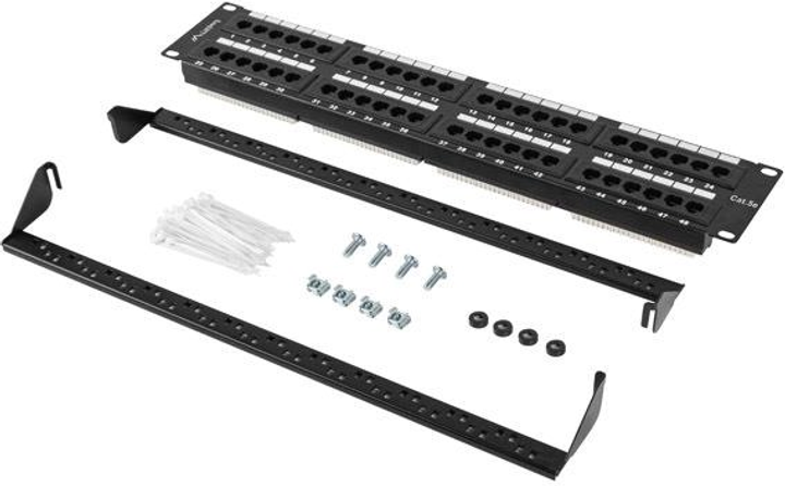 Patch panel Lanberg 48 port 2U 19" kat.5e Black (PPU5-2048-B) - obraz 1