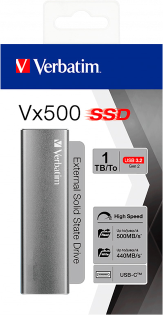 SSD dysk Verbatim VX500 1TB USB-C 3.1 Gen 2 Grey - obraz 3