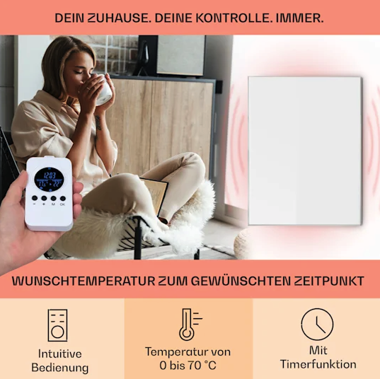 Инфракрасный нагреватель Klarstein Wonderwall Air 120, 120x100см, 1200Вт, настенный - изображение 3