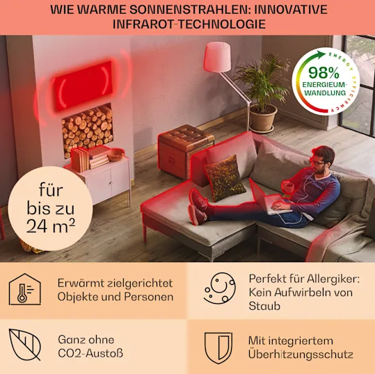 Инфракрасный нагреватель Klarstein Wonderwall Air 120, 120x100см, 1200Вт, настенный - изображение 5