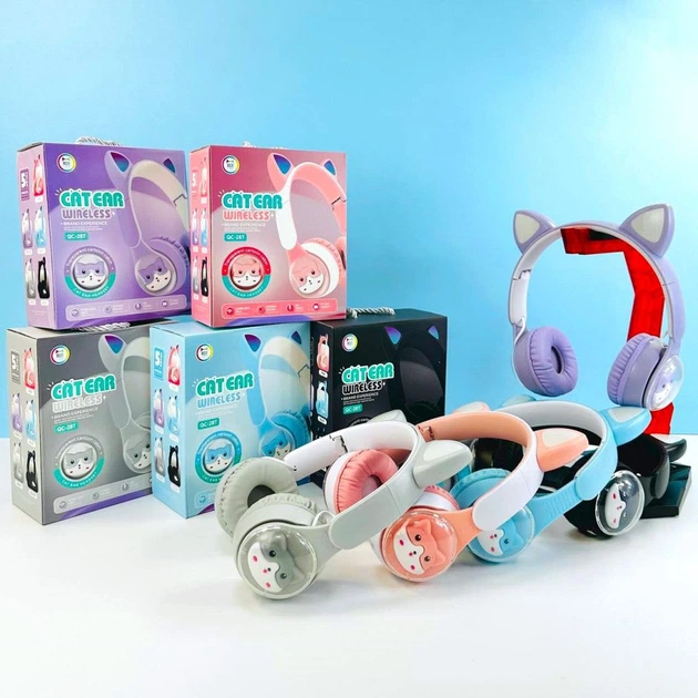 Бездротові навушники "Котячі вушка" CatEar QC-28T з підсвіткою RGB Bluetooth MP3 плеєр Блакитні - зображення 4