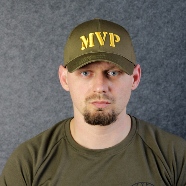 Бейсболка хакі з жовтою вишивкою MVP Born to win на літо з регулюванням розміру one size