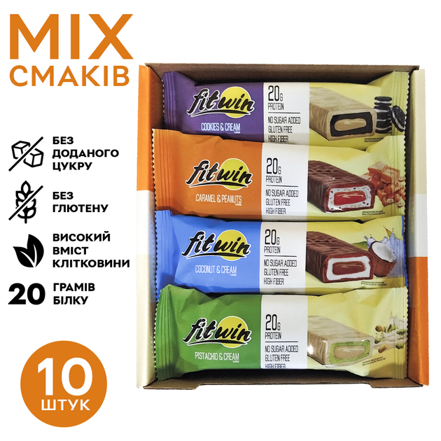 Батончик Protein Bar 20%, 10x60 грамм MIX FitWin 000290520 – фото ...