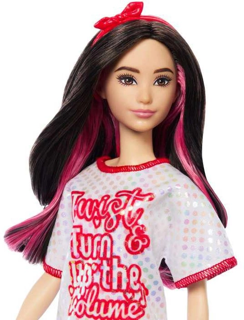 Лялька Barbie Fashionistas Doll #214, Black Wavy Hair With Twist ‘n’ Turn Dress & Accessories, 65th Anniversary (HRH12) - зображення 2