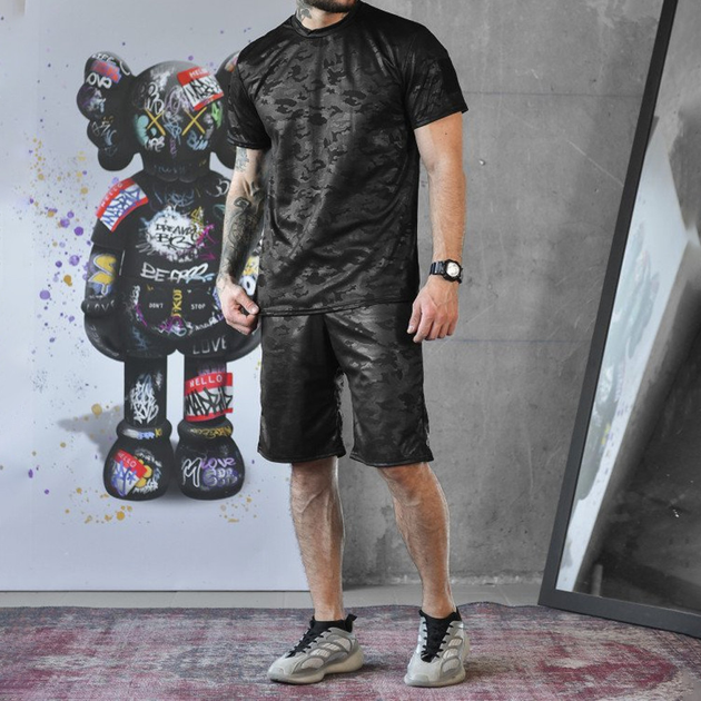 Чоловічий літній комплект Coolmax футболка + шорти чорний мультикам розмір S - зображення 1