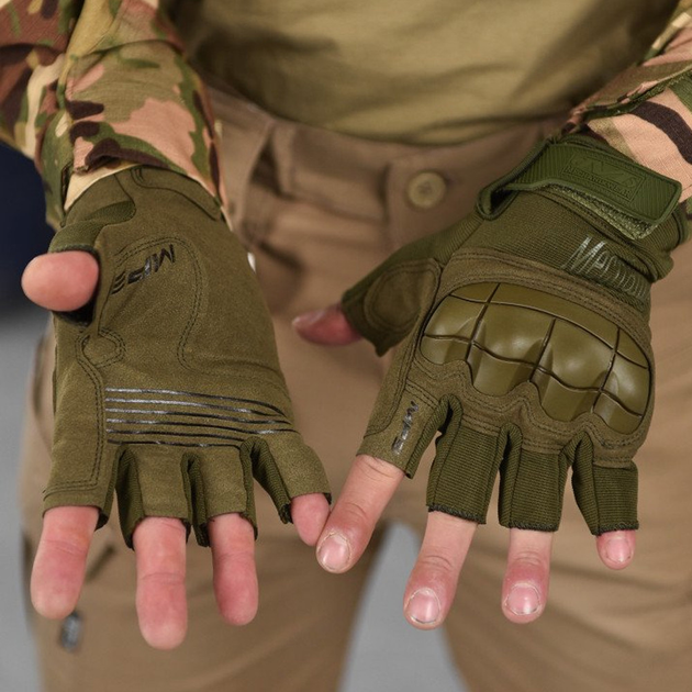 Перчатки Mechanix M-Pact 3 с открытыми пальцами и защитными накладками олива размер L - изображение 1