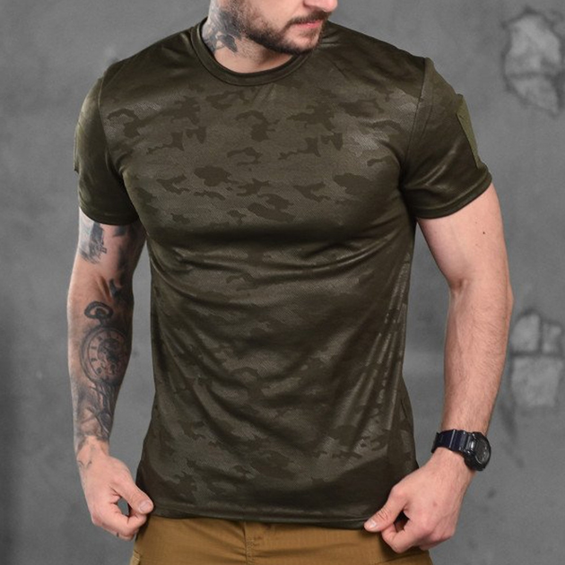 Потоотводящая мужская футболка Coolmax с липучкой для шеврона мультикам олива размер S - изображение 1