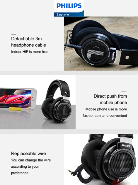 Наушники проводные Philips SHP9500 HiFi Precision Black купить в