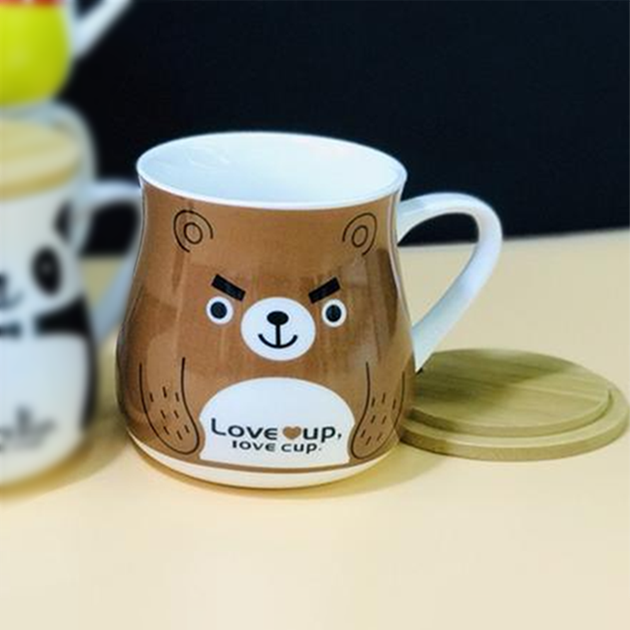Кружка з бамбуковою кришкою "Love Cup", 450мл (Велика керамічна чашка для чаю) Коричневий - зображення 4