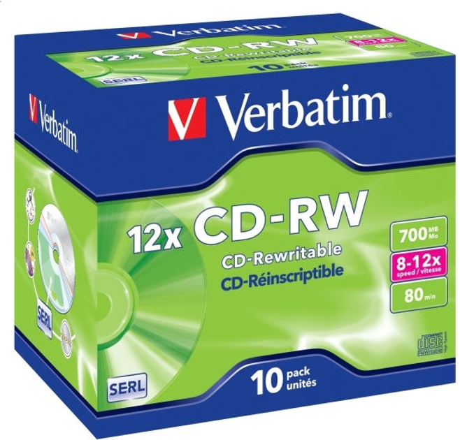 Диски Verbatim CD-RW 700 MB 8-12X Jewel Case Box 10 шт (VRW12B) - зображення 1