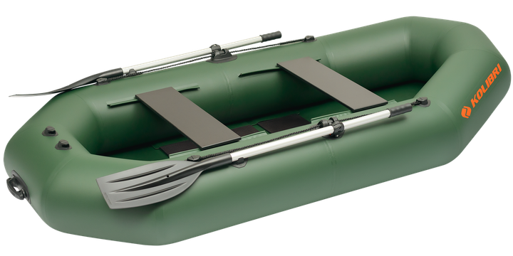 Легкая надувная лодка Kolibri К-270 + Пайол слань-коврик, двухместная, гребная, двухсекционная, 100 х 47 х 33 см, 25.3 кг, зеленая - изображение 2