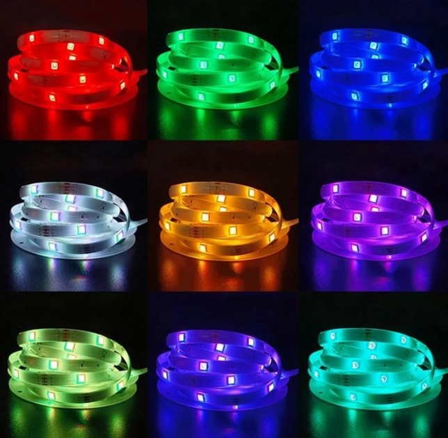 Світлодіодна LED стрічка RGB 5050 Multicolor 5м 12V з Bluetooth керуванням пульт, контролер, адаптер - изображение 4