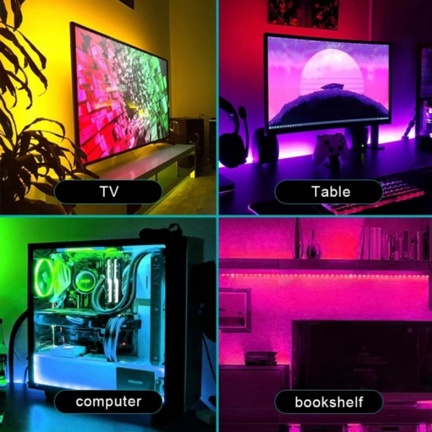 Світлодіодна LED стрічка RGB 5050 Multicolor 5м 12V з Bluetooth керуванням пульт, контролер, адаптер - изображение 5