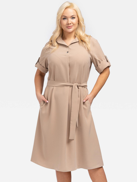 Сукня-сорочка міді літня жіноча Karko SB638 42/44 Темно-бежева (5903676126218) - зображення 1
