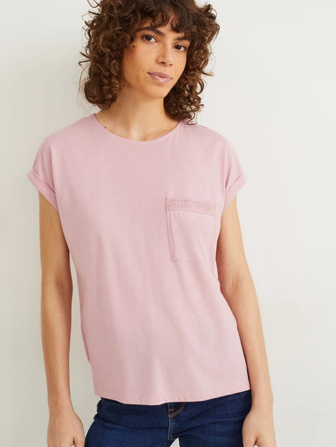 Футболка хлопковая длинная женская C&A GD-00074733 XS Розовая ...