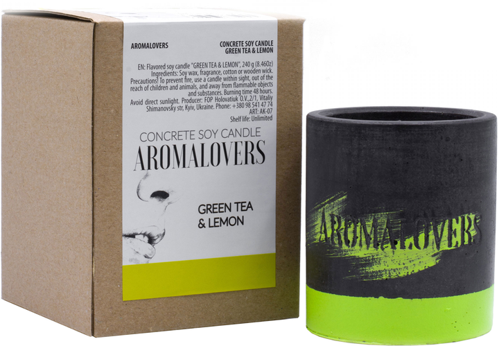 Ароматическая свеча Aromalovers Зелёный чай и лимон соевая в бетоне 240 г (ROZ6206102586) - изображение 1