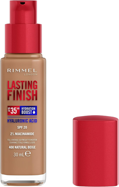 Тональна основа Rimmel London Lasting Finish Hydration Boost 35H SPF 20 400 Natural Beige 30 мл (3616304825187) - зображення 2