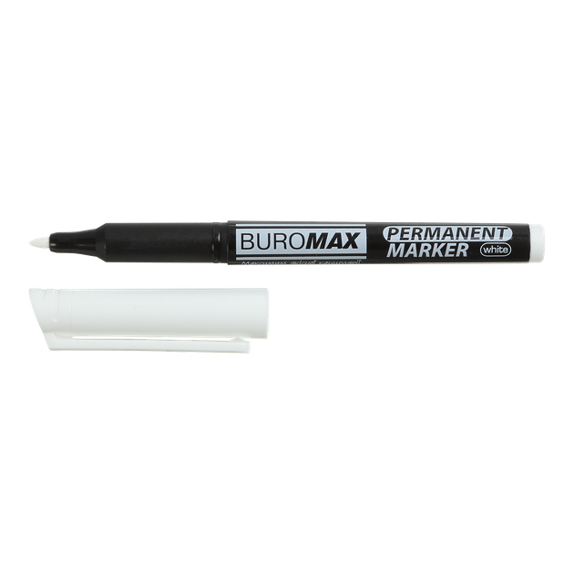 Маркер перманентний Buromax 1-2мм білий (BM.8708-12) - Фото 1 Маркер перманентний Buromax 1-2мм білий (BM.8708-12) - изображение 1