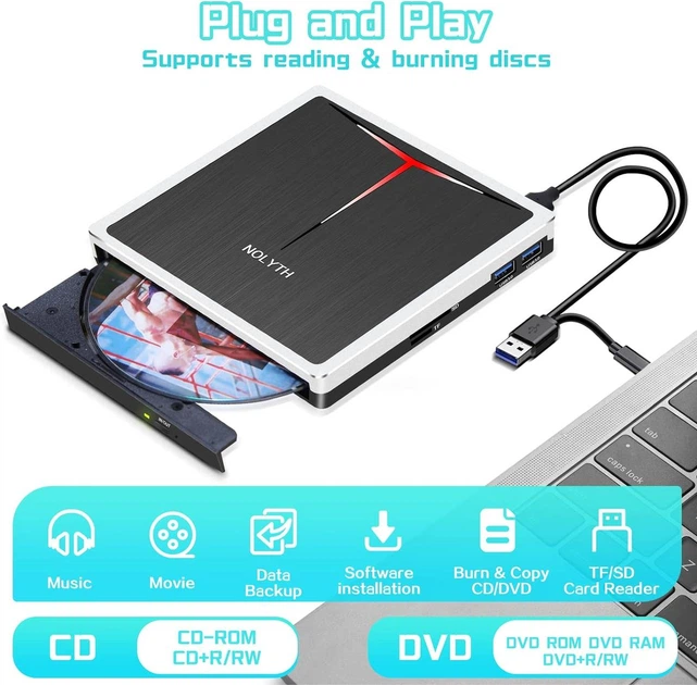 Внешний CD/DVD привод NOLYTH для ноутбуков и ПК USB 3.0/USB C, +/-