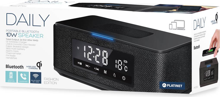 Głośnik przenośny Platinet Daily Bluetooth QI FM Clock Black 44799 (PMGQ15B) - obraz 4