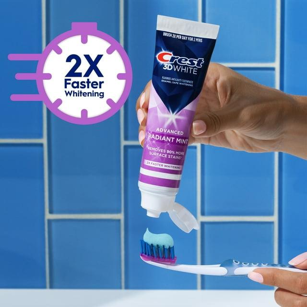 Відбілююча зубна паста Crest 3D White Radiant Mint для зубного каменю та безпечного відбілювання |комплект 3 шт.| 280 г Made in USA - зображення 3