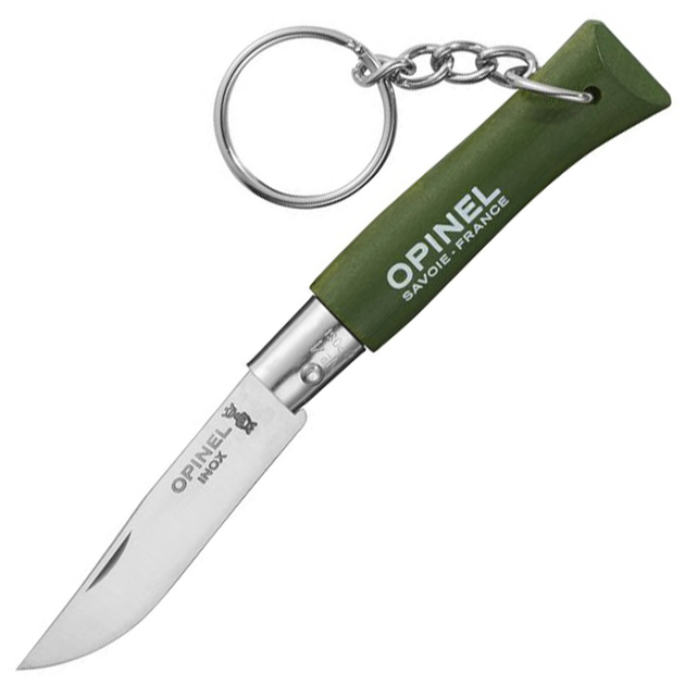 2 в 1 - нож складной + брелок Opinel Keychain №4 Inox (длина: 120мм, лезвие: 50мм), зеленый - изображение 1