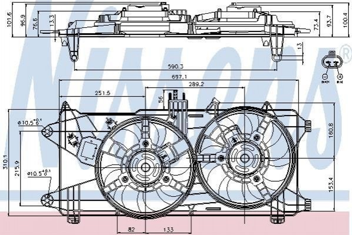 Вентилятор охлаждения двигателя NISSENS 85130 Fiat Doblo 51718489, 51753828, K46821264 - изображение 1