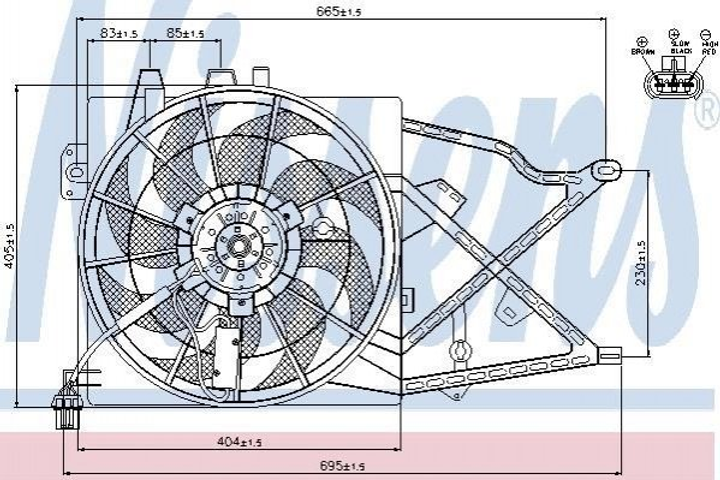 Вентилятор охлаждения двигателя NISSENS 85208 Opel Vectra 1341159, 1341264, 52464705 - изображение 1