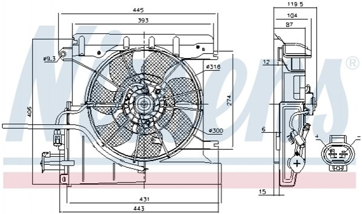 Вентилятор охолодження двигуна Nissens 85939 Citroen C1; Peugeot 107, 108 1253G9, 1308CE, 1611826080 - зображення 1