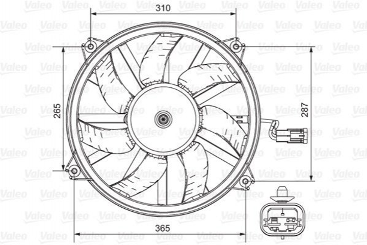 Вентилятор охолодження двигуна Valeo 696850 Fiat Scudo; Citroen Berlingo, DS4, C5, Xsara, C8, C4, Jumpy; Peugeot Partner, 307, Expert, 406, 807 1250G0, 1250G1, 1250G4 - зображення 1